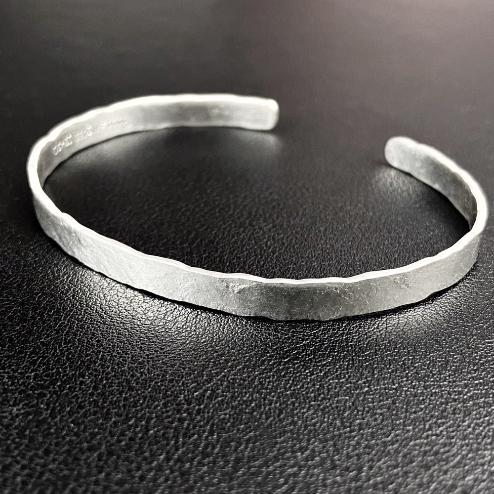 Pure Silver Bracelet Cuff Hammered Rustic Silver